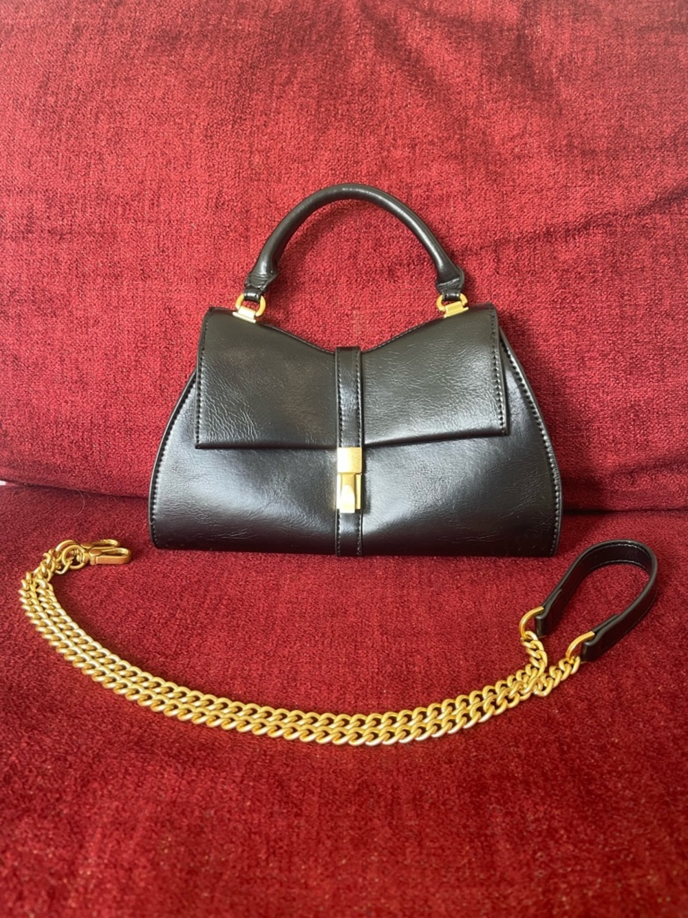 Anthropologie Black Mini Top-Handle Bag with Gold Chain